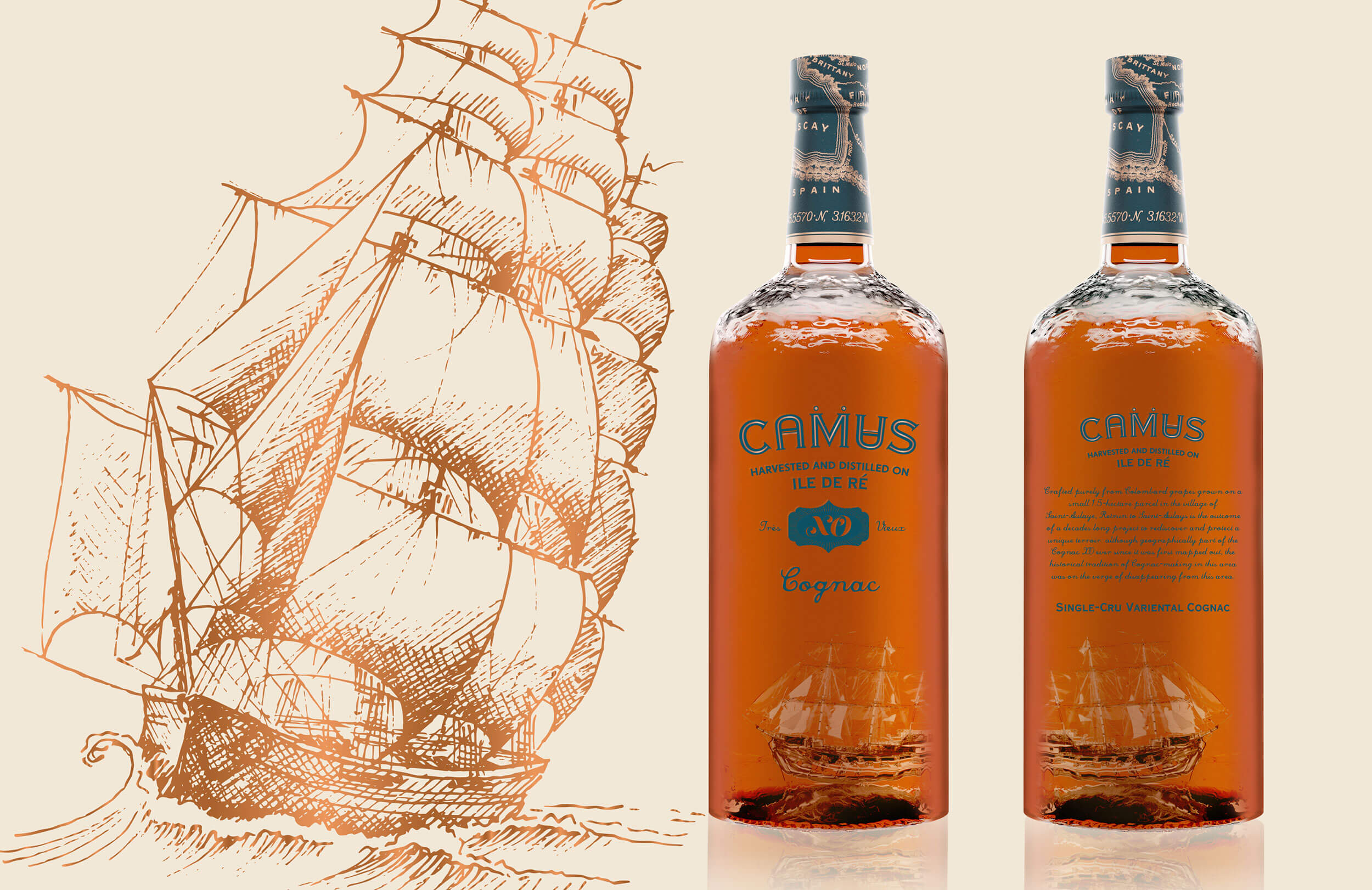 Camus bottle package redesign - front and back